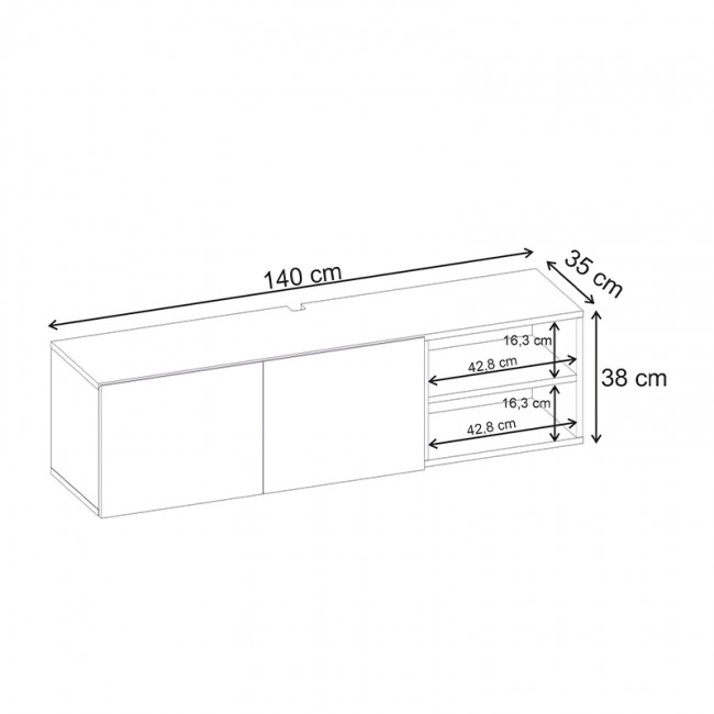 Conrad Megapap melamine wall mounted tv stand in travertine color 140x35x38cm.