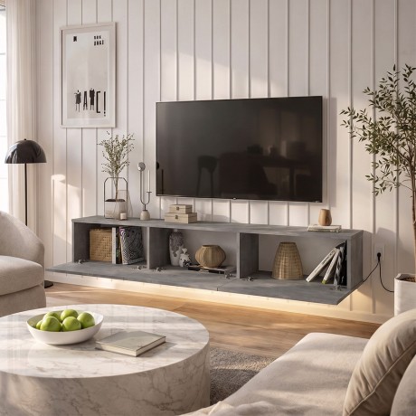 Έπιπλο τηλεόρασης επιτοίχιο Damla Megapap με LED χρώμα γκρι σκυροδέματος 180x29,5x29,5εκ.