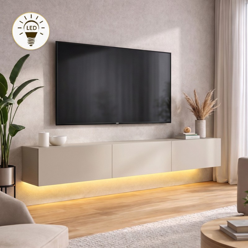 Έπιπλο τηλεόρασης επιτοίχιο Damla Megapap με LED χρώμα sandstone 180x29,5x29,5εκ.
