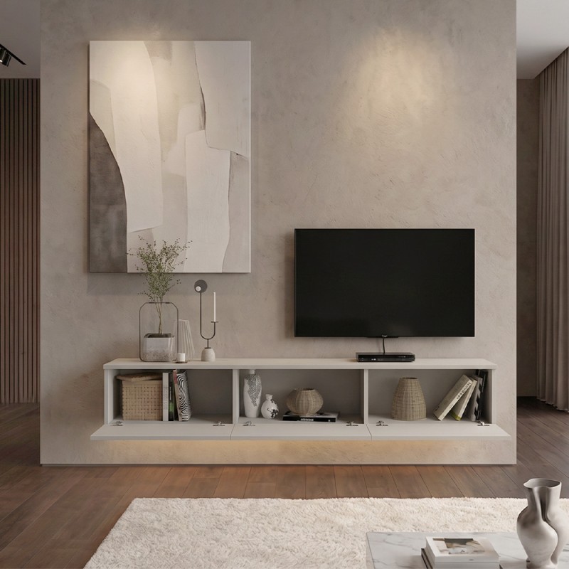 Έπιπλο τηλεόρασης επιτοίχιο Damla Megapap με LED χρώμα sandstone 180x29,5x29,5εκ.