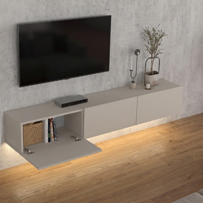 Έπιπλο τηλεόρασης επιτοίχιο Damla Megapap με LED χρώμα sandstone 180x29,5x29,5εκ.