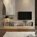 Damla Megapap melamine wall TV cabinet with LED lighting in travertine color 180x29.5x29.5cm.
