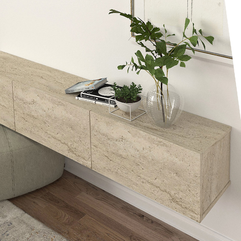 Damla Megapap melamine wall TV cabinet with LED lighting in travertine color 180x29.5x29.5cm.