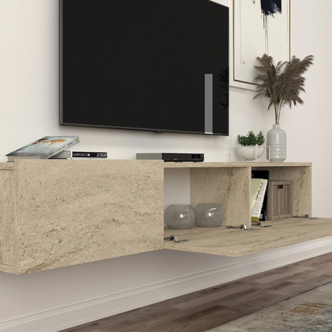 Έπιπλο τηλεόρασης επιτοίχιο Damla Megapap με LED χρώμα travertine 180x29,5x29,5εκ.