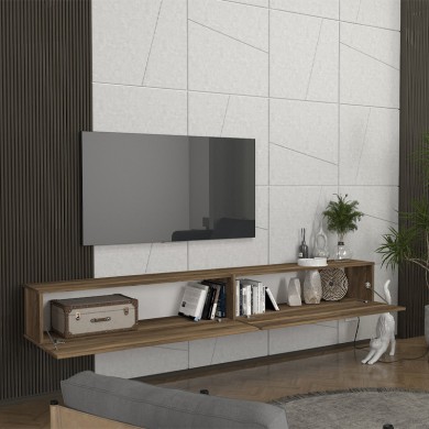 Espanse Megapap melamine wall TV furniture in walnut color 241.8x31.7x30cm.