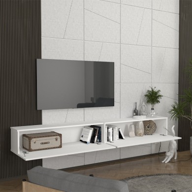 Espanse Megapap melamine wall TV furniture in white color 241.8x31.7x30cm.
