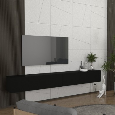 Espanse Megapap melamine wall TV furniture in black color 241.8x31.7x30cm.