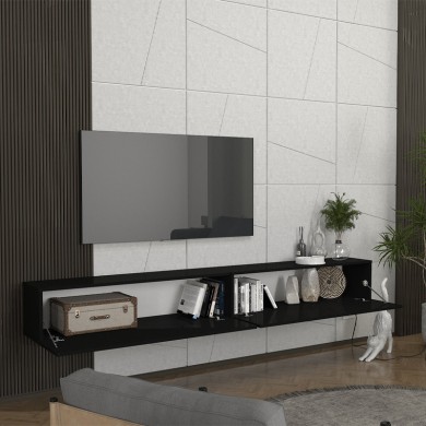 Espanse Megapap melamine wall TV furniture in black color 241.8x31.7x30cm.