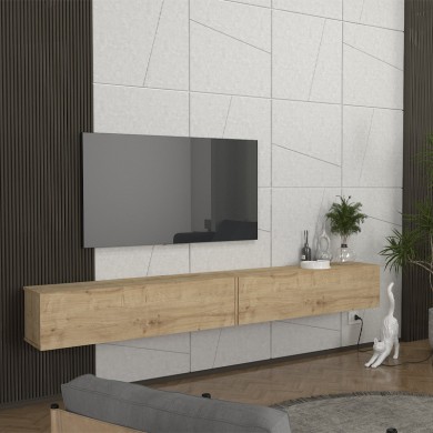 Espanse Megapap melamine wall TV furniture in sapphire oak color 241.8x31.7x30cm.