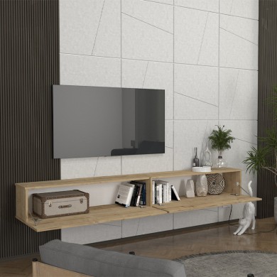 Espanse Megapap melamine wall TV furniture in sapphire oak color 241.8x31.7x30cm.