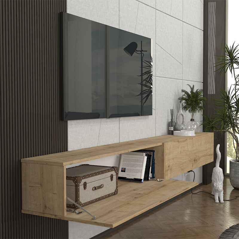 Espanse Megapap melamine wall TV furniture in sapphire oak color 241.8x31.7x30cm.