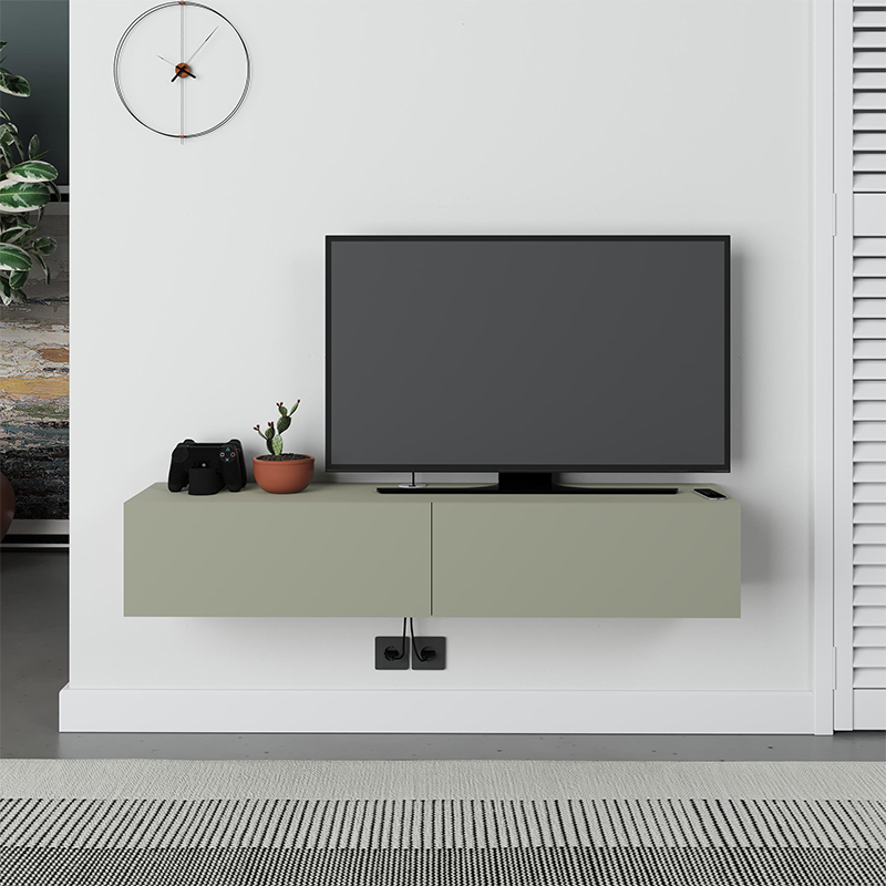 Francy Megapap melamine wall mounted tv stand in ash green color 135x31.7x25cm.