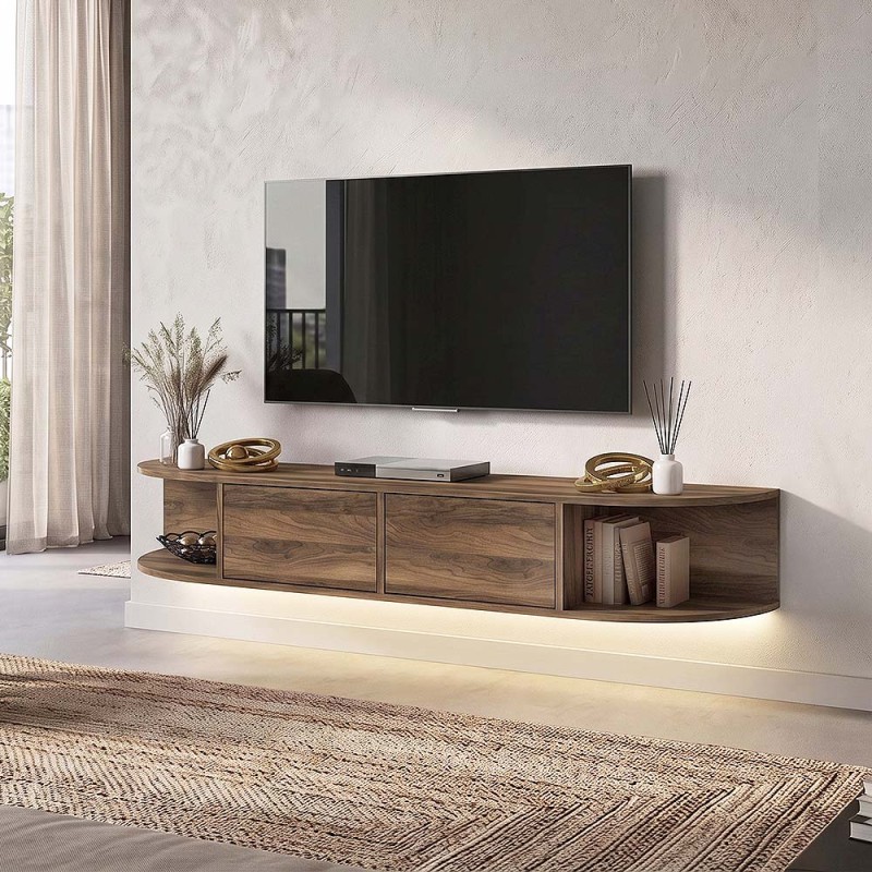 Έπιπλο τηλεόρασης επιτοίχιο Korven Megapap με LED χρώμα καρυδί 180x35x28,8εκ.