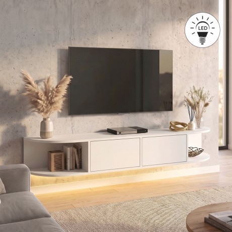 Έπιπλο τηλεόρασης επιτοίχιο Korven Megapap με LED χρώμα λευκό 180x35x28,8εκ.
