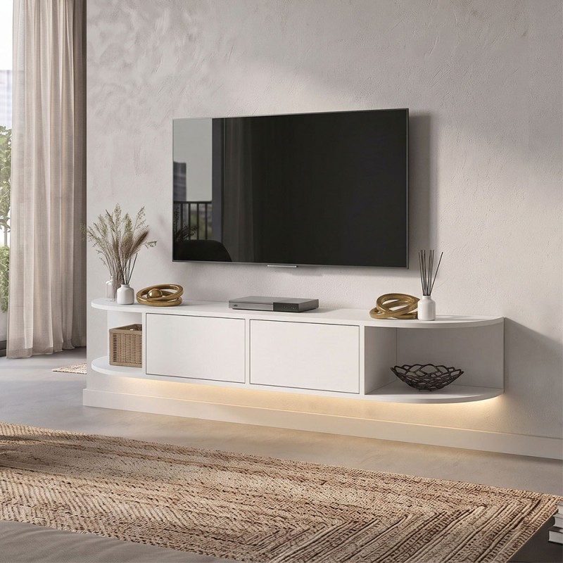 Έπιπλο τηλεόρασης επιτοίχιο Korven Megapap με LED χρώμα λευκό 180x35x28,8εκ.