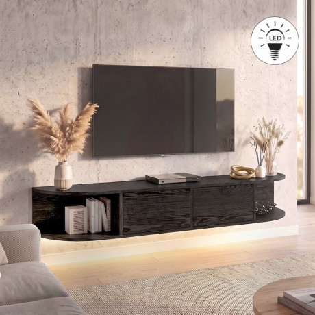 Έπιπλο τηλεόρασης επιτοίχιο Korven Megapap με LED χρώμα sencron black 180x35x28,8εκ.