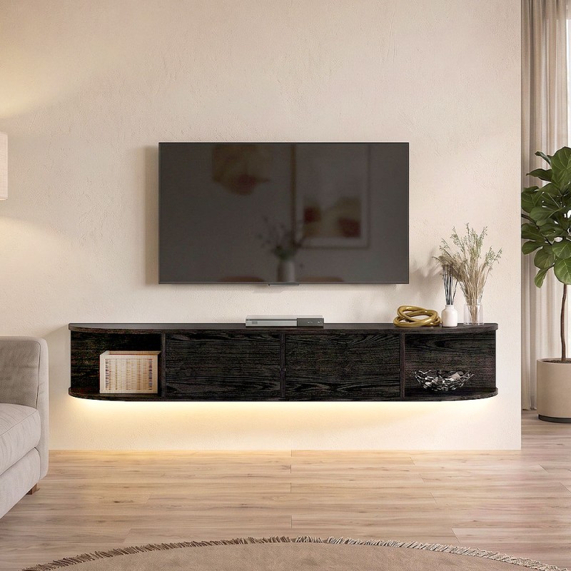 Έπιπλο τηλεόρασης επιτοίχιο Korven Megapap με LED χρώμα sencron black 180x35x28,8εκ.