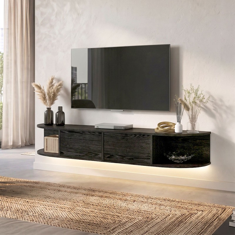 Έπιπλο τηλεόρασης επιτοίχιο Korven Megapap με LED χρώμα sencron black 180x35x28,8εκ.