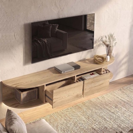 Έπιπλο τηλεόρασης επιτοίχιο Korven Megapap με LED χρώμα sepet oak 180x35x28,8εκ.