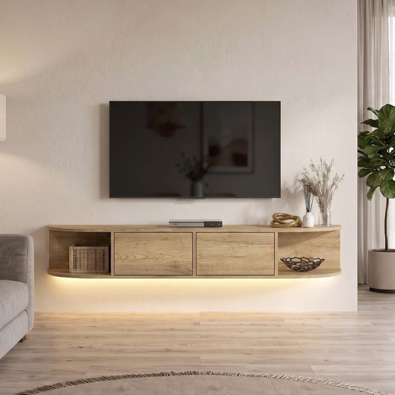 Έπιπλο τηλεόρασης επιτοίχιο Korven Megapap με LED χρώμα sepet oak 180x35x28,8εκ.