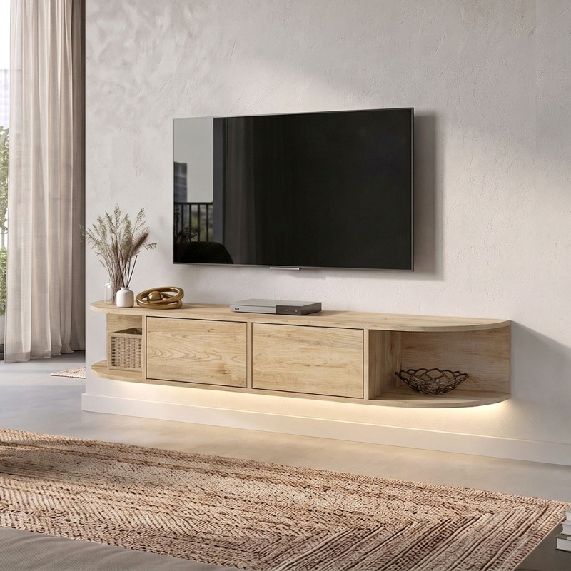 Έπιπλο τηλεόρασης επιτοίχιο Korven Megapap με LED χρώμα sepet oak 180x35x28,8εκ.