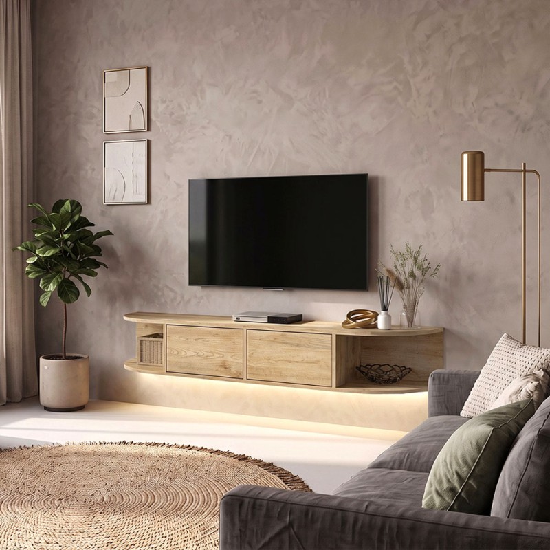 Έπιπλο τηλεόρασης επιτοίχιο Korven Megapap με LED χρώμα sepet oak 180x35x28,8εκ.