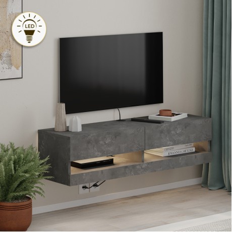 Moon Megapap melamine wall mounted tv stand with Led in retro grey color 120x33.8x30cm.