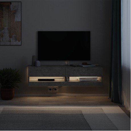 Moon Megapap melamine wall mounted tv stand with Led in retro grey color 120x33.8x30cm.