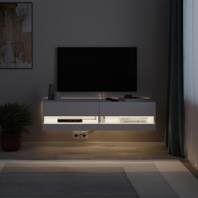 Moon Megapap melamine wall mounted tv stand with Led in white color 120x33.8x30cm.
