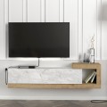 Volare Megapap melamine wall TV cabinet  in white marble - sapphire oak color 150x29,6x38,6cm.