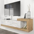 Volare Megapap melamine wall TV cabinet  in white marble - sapphire oak color 150x29,6x38,6cm.