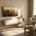 Volare Megapap melamine wall TV cabinet  in white marble - sapphire oak color 150x29,6x38,6cm.
