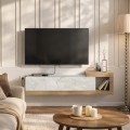 Volare Megapap melamine wall TV cabinet  in white marble - sapphire oak color 150x29,6x38,6cm.