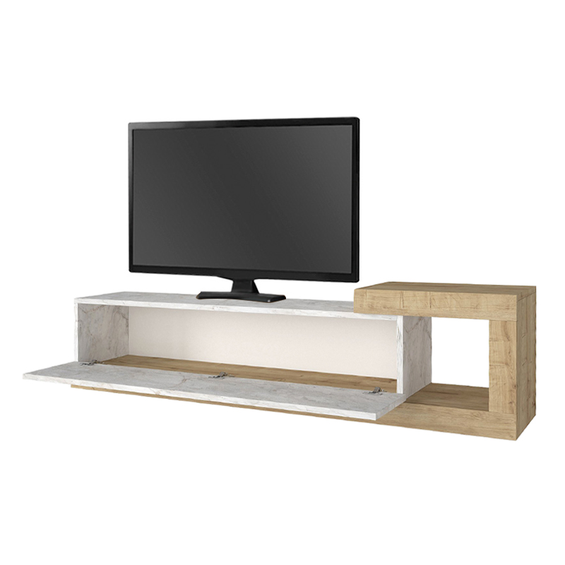 Volare Megapap melamine wall TV cabinet  in white marble - sapphire oak color 150x29,6x38,6cm.