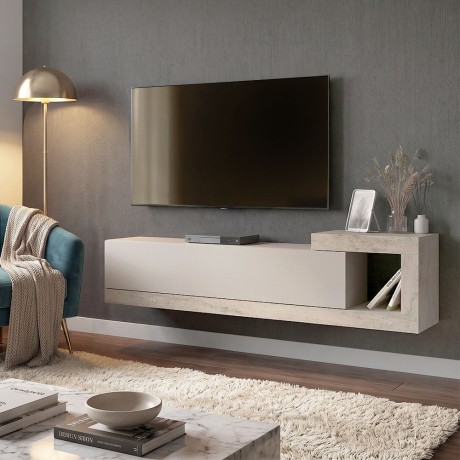 Έπιπλο τηλεόρασης επιτοίχιο Volare Megapap χρώμα sandstone - travertine 150x29,6x38,6εκ.