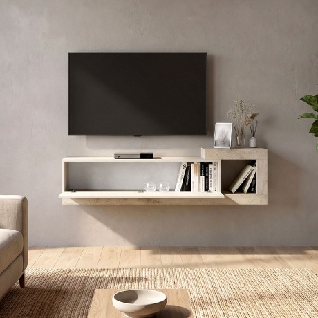 Έπιπλο τηλεόρασης επιτοίχιο Volare Megapap χρώμα sandstone - travertine 150x29,6x38,6εκ.