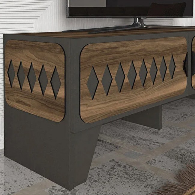 Fabiano Megapap melamine TV stand in walnut - anthracite color 183,6x34,8x46cm.
