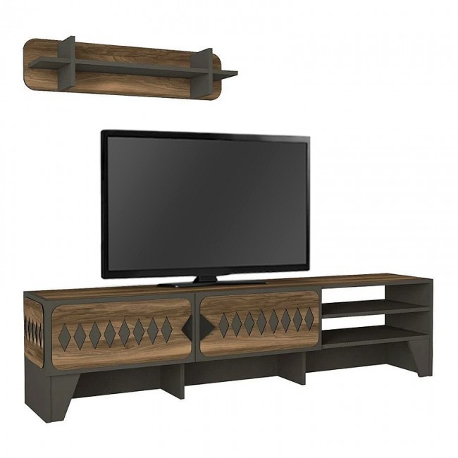 Fabiano Megapap melamine TV stand in walnut - anthracite color 183,6x34,8x46cm.