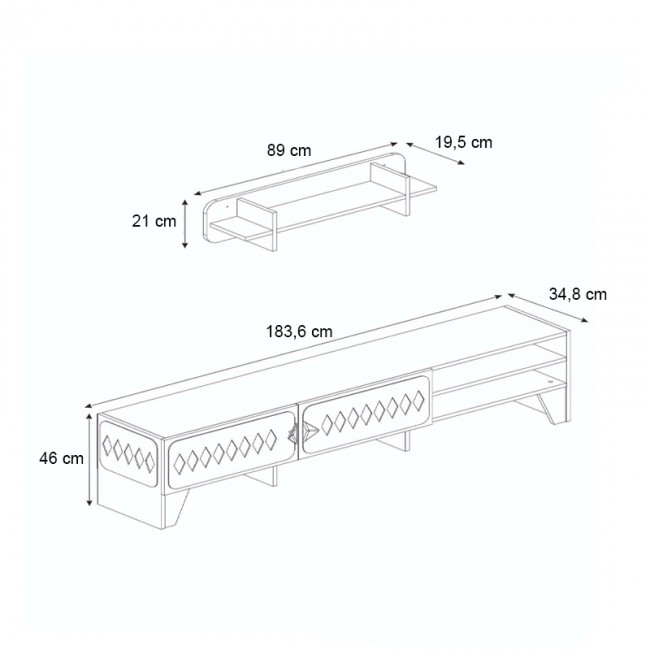 Fabiano Megapap melamine TV stand in walnut - anthracite color 183,6x34,8x46cm.