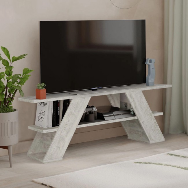 Farfalla Megapap melamine TV furniture in ancient white color 120x33,5x40cm.
