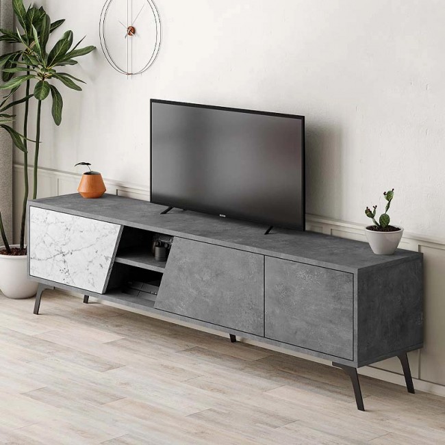 Έπιπλο τηλεόρασης Fiona Megapap χρώμα γκρι ρετρό - λευκό εφέ μαρμάρου 180x35,6x48εκ.