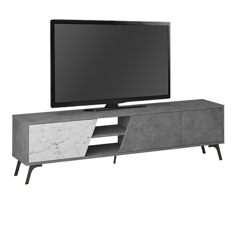 Fiona Megapap melamine TV furniture in retro grey - white marble effect color 180x35,6x48cm.