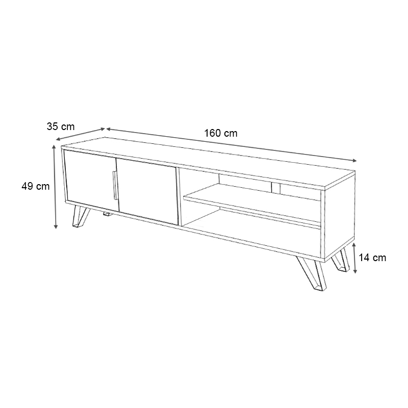 Foot Megapap melamine TV furniture in walnut - white color 160x35x49cm.