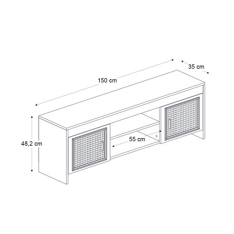 Galatea Megapap melamine tv stand in white - black rebab color 150x35x49cm.