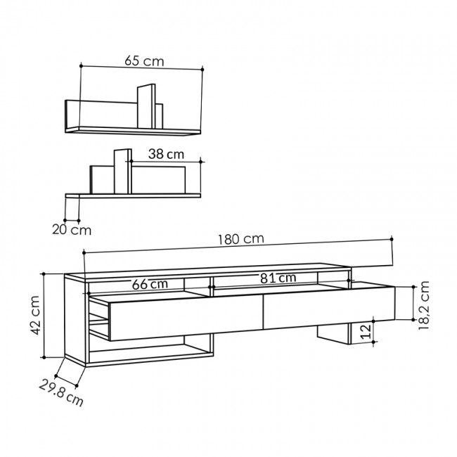 Έπιπλο τηλεόρασης Gara Megapap χρώμα ανθρακί 180x29,8x42εκ.