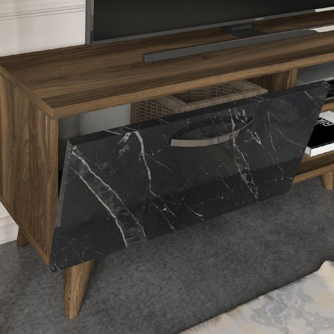 Έπιπλο τηλεόρασης Geacles Megapap χρώμα καρυδί - μαύρο εφέ μαρμάρου 180x40x50εκ.