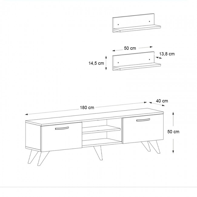 Έπιπλο τηλεόρασης Geacles Megapap χρώμα καρυδί - μαύρο εφέ μαρμάρου 180x40x50εκ.