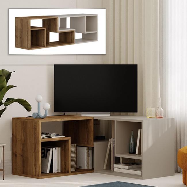 Glis Megapap melamine tv stand in light walnut - sandstone color 145x35x44.8cm.