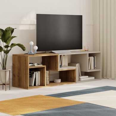 Glis Megapap melamine tv stand in light walnut - sandstone color 145x35x44.8cm.