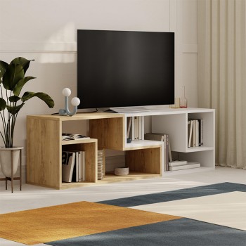 Glis Megapap melamine tv stand in sapphire oak - white color 145x35x44.8cm.